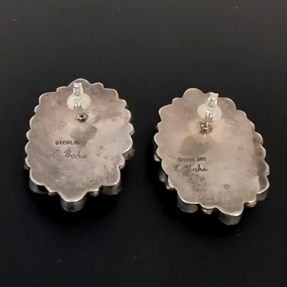 L. Bahe Native American Sterling Silver Turquoise & Spiny Oyster Signed Earrings - Picture 9 of 16